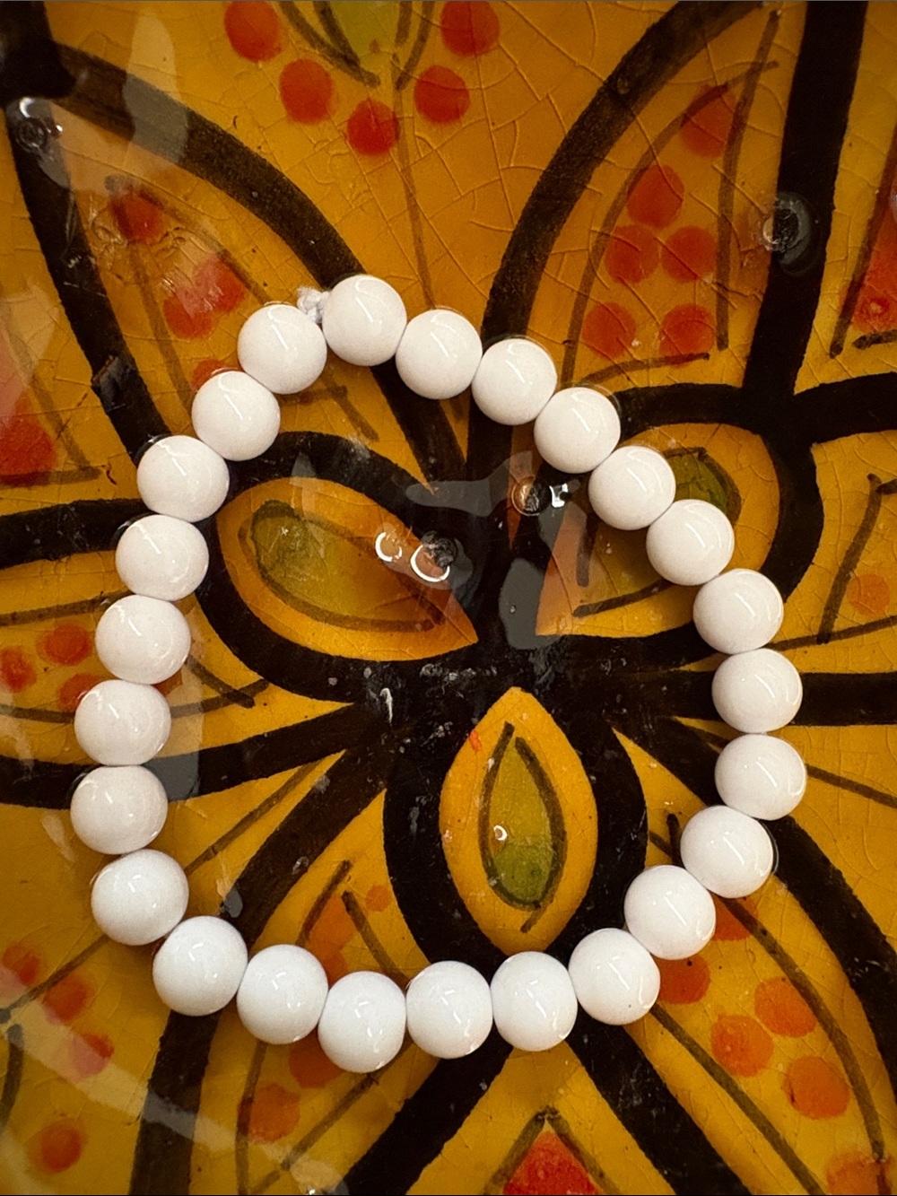 White Beaded Stretch Bracelet - Women Jewelry